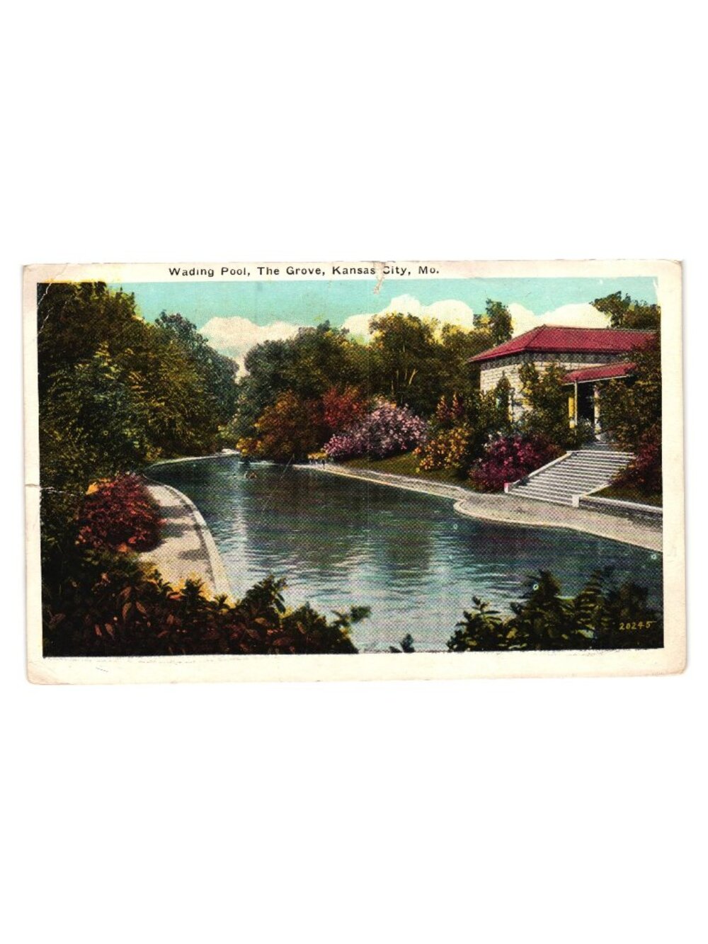 Wading Pool Historic Kansas City Grove 1920s Lithograph Postcard Handwritten